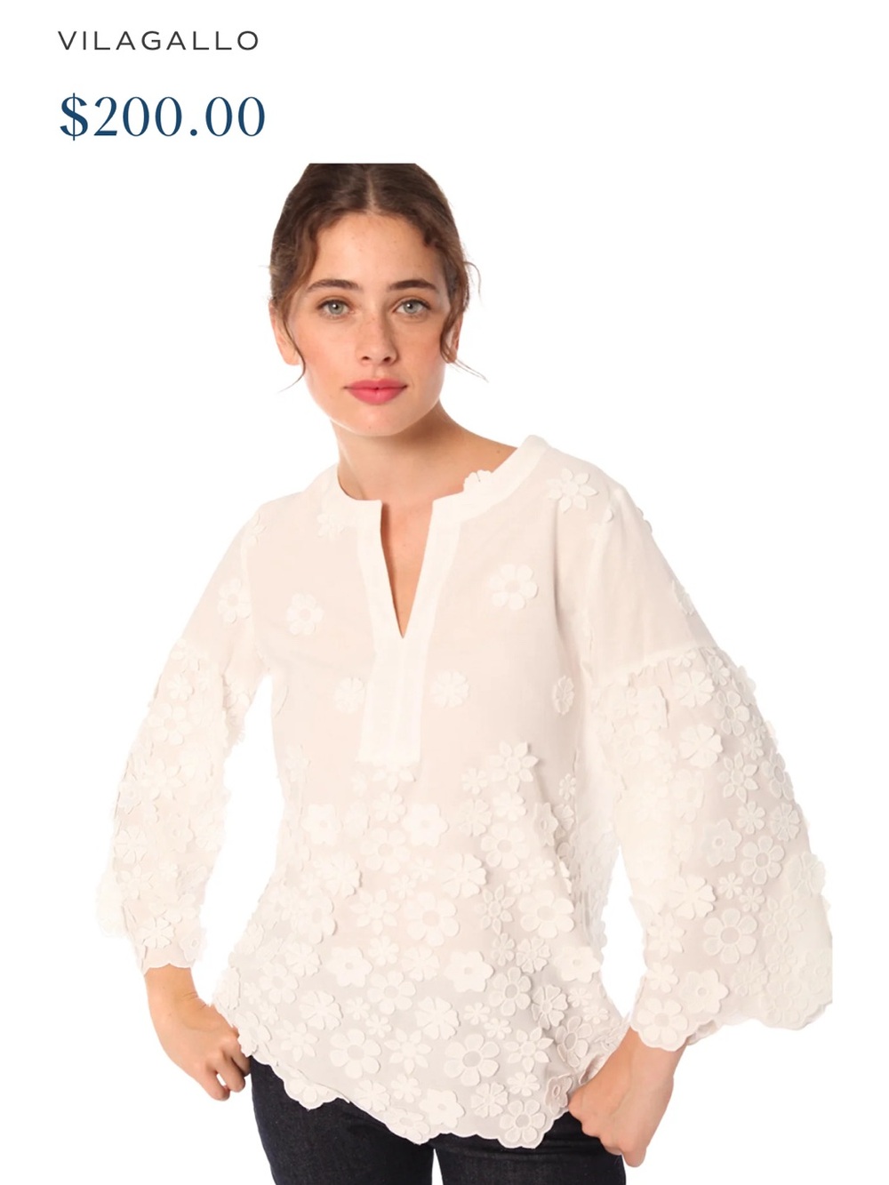 Vilagallo White Floral Appliqué Cotton Blouse